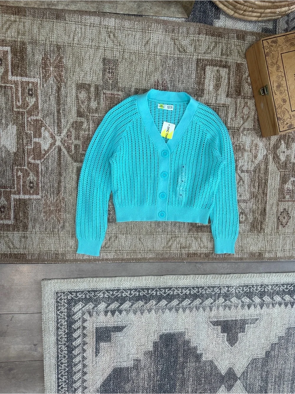 New Epic Threads Girls Cardigan Macys Exclusive V Neck Turquoise Button Sm 7/8